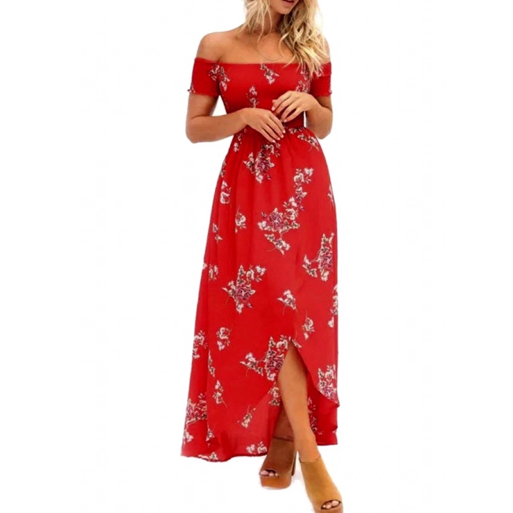 Red maxi boho floral dress - Picture 3 of 8